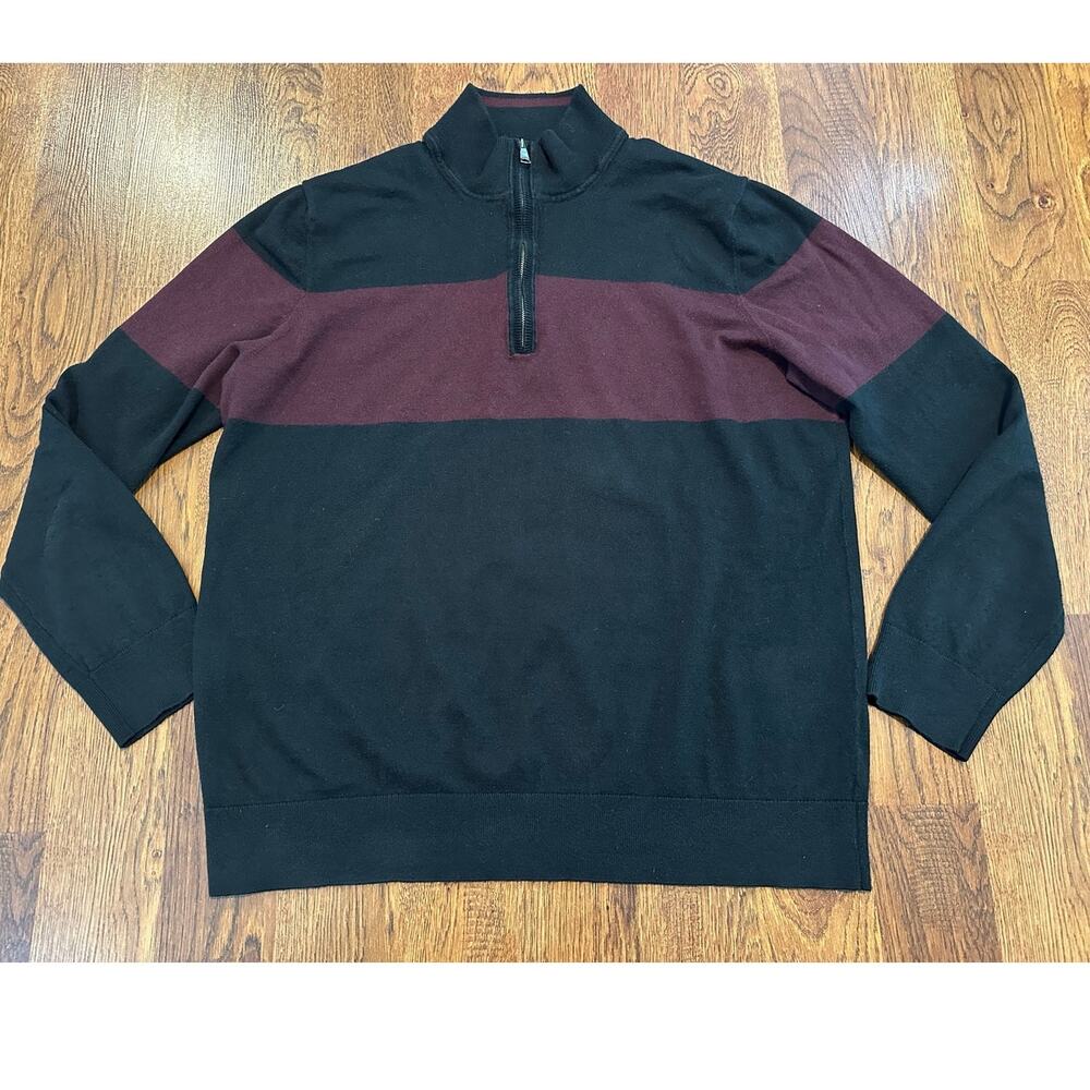 Banana Republic Men’s Cotton Cashmere 1/4 Zip Pullover Black/Red Size XLT Smart